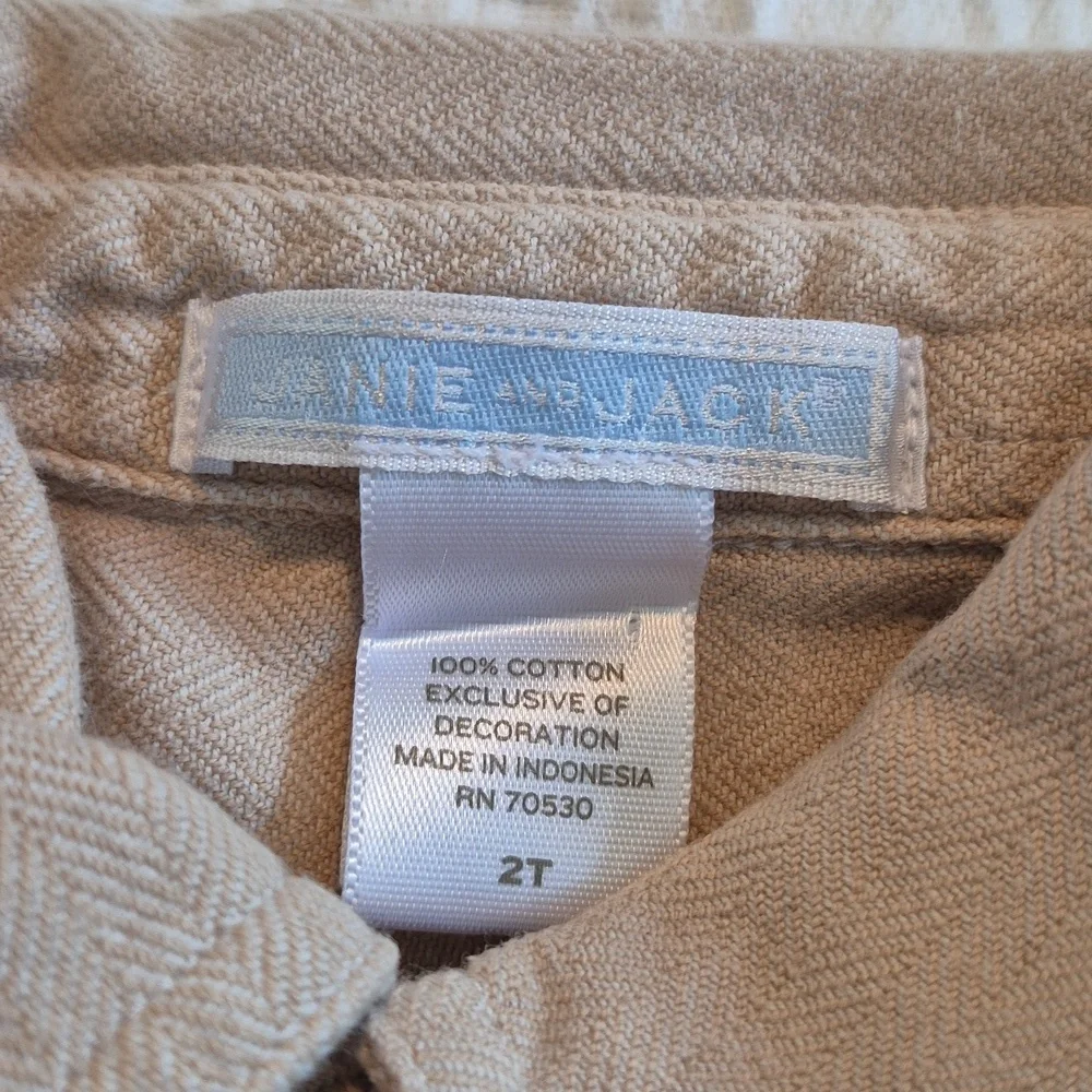 Janie and Jack boys 2T tan herringbone long sleeve button up shirt 2005 - Picture 2 of 5
